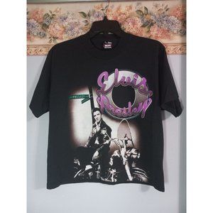 Elvis Presley Medium Black Vintage Classic Cropped Motorcycle 1996 T-Shirt Top